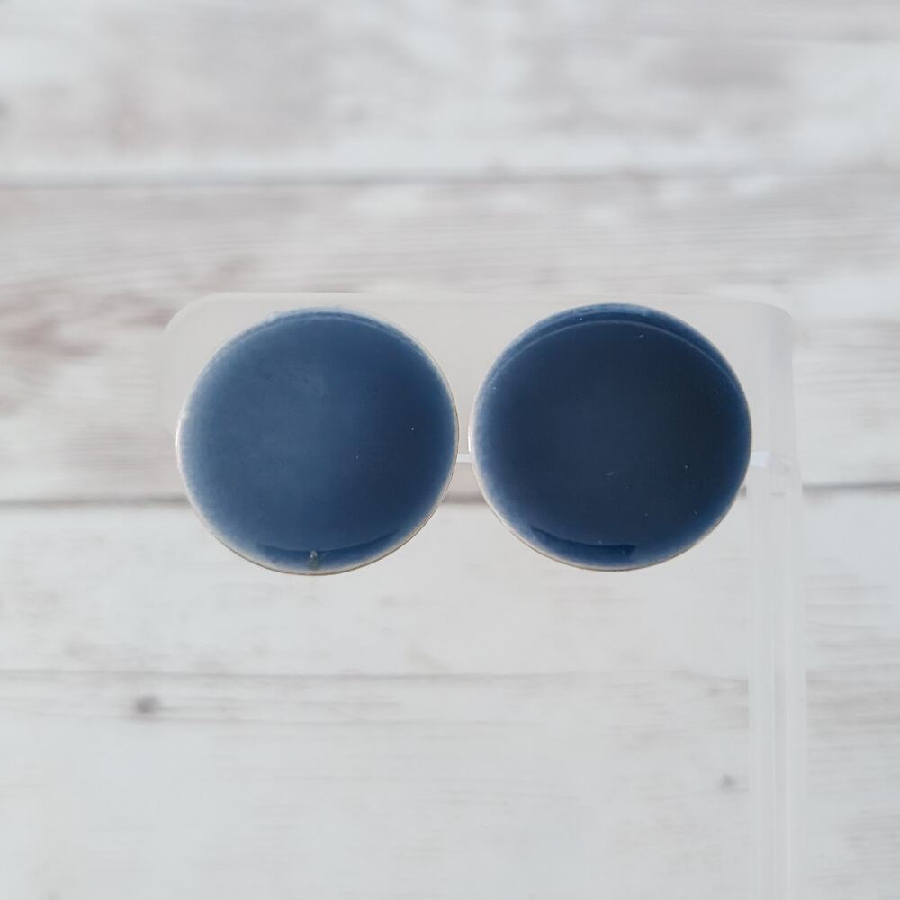 Vintage Clip On Earrings Blue Circle 1" Large Retro - One Darker Than The Other